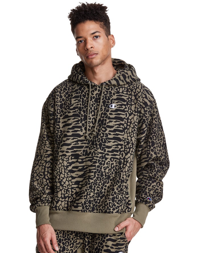 Champion Reverse Weave All Over Print Hoodie Heren - Olijfgroen - Belgie 9021UPKYO